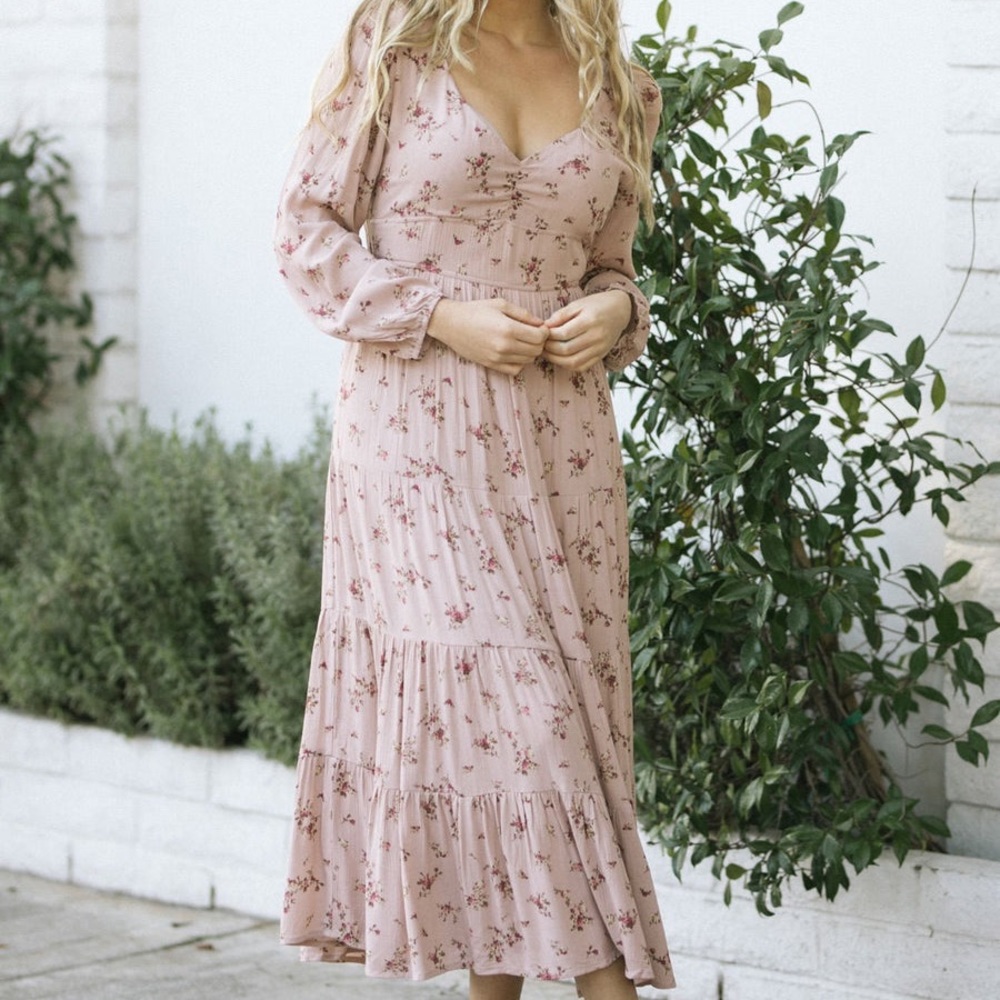 REGINA TIE BACK TIERED DRESS DUSTY BLUSH